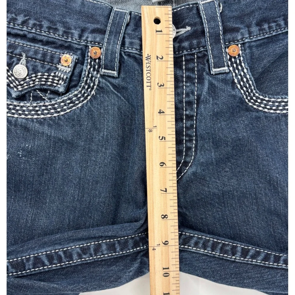 True Religion Slim Fit Straight Leg Jeans Men's 32x27 Blue Flap Pockets Raw Hem